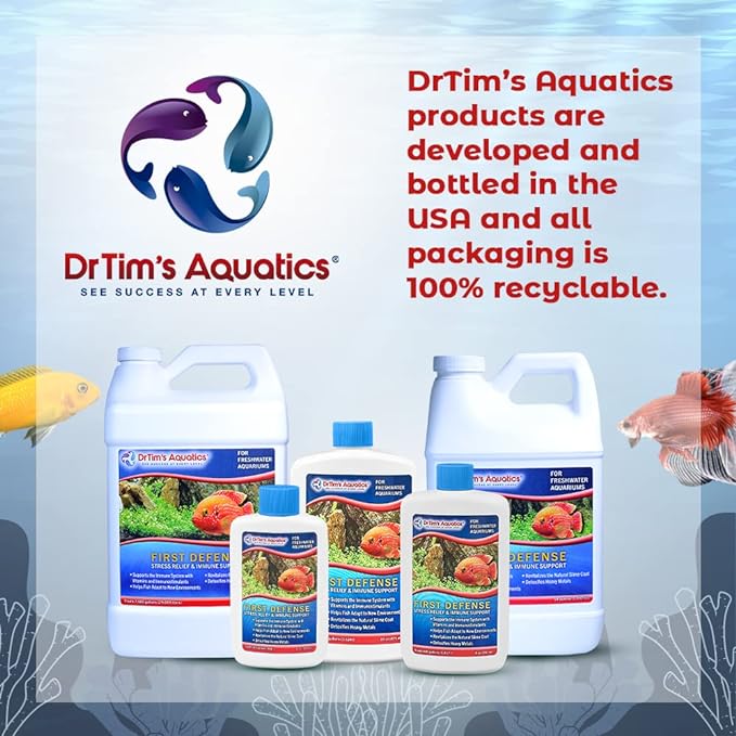 DrTim's Aquatics First Defense for Freshwater Aquariums – Stress Relief & Immune System Support with Vitamins Immunostimulants Fish Tanks 32oz.