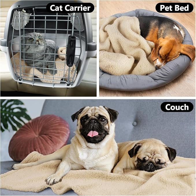 furrybaby 1 Pack 3 Puppy Blankets for Small Dogs Super Soft Premium Sherpa Pet Calming Blankets for Cat Bed Couch Car and Indoor Washable Fleece Dog Blankets(24"x32", Beige)