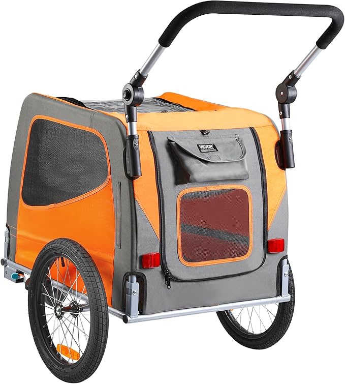 VEVOR Dog Bike Trailer, Supports up to 66/88/100 lbs, 2-in-1 Pet Stroller Cart Bicycle Carrier, Easy Folding Cart Frame with Quick Release Wheels, Universal Bicycle Coupler, Reflectors, Flag