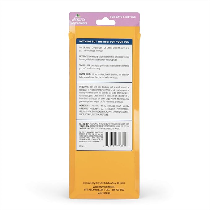 Arm & Hammer for Pets Complete Care Cat & Kitten Dental Kit | Includes 2.5 oz Tuna Flavor Enzymatic Cat Toothpaste, Cat Toothbrush, and Rubber Finger Brush for Cats