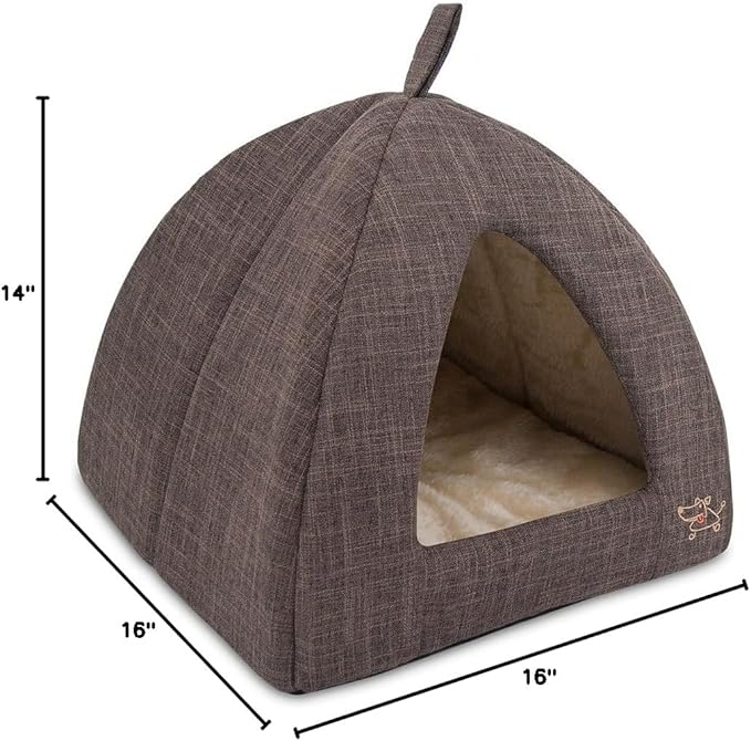 Pet Tent-Soft Bed for Dog and Cat by Best Pet Supplies - Brown Linen, 16" x 16" x H:14"