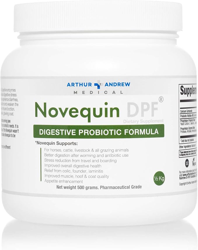 Arthur Andrew Medical, Novequin DPF, Digestive Probiotic Formula for Large Animals, Prebiotics, Probiotics, and Enzymes, Non-GMO, 500 Grams