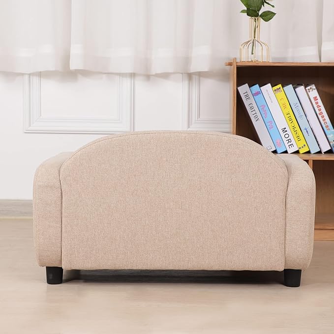 Dog Sofas and Chairs for Small Pet/Cat Sofa Bed with Wooden Frame/Bed for dogs with Linen Fabric/Cat Sofa Chair with Cushion/Dog Couch for Small Dog Rest Using (Beige)