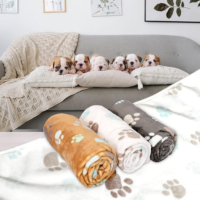 Upgraded Dog Blankets for Medium Dogs, 3 Pack Dog Cat Blankets Washable, Soft Pet Mat Throw Cover for Kennel Crate Bed, Cute Paw Pattern, Dog Blanket, Pet Blanket 30"x20"