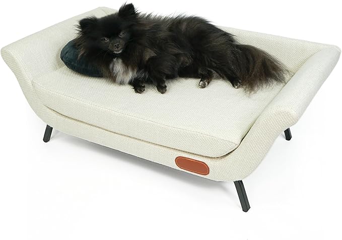 Modern Pet Couch for Dogs Premium - Medium Elevated Sofa Bed with Storage Pocket - Holds 130 LBS - High Comfort Level for Joints - Durable Fabric - includes Small Comfortable Pillow