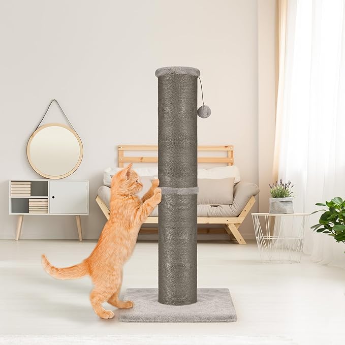 Cat Scratching Post 32 Inch High, 5.5 Inch Large Diameter Natural Sisal Cat Scratch Post, Scratch-Resistant and Durable Tall Cat Scratcher for Indoor Cats, Protect Your Furniture, Gery