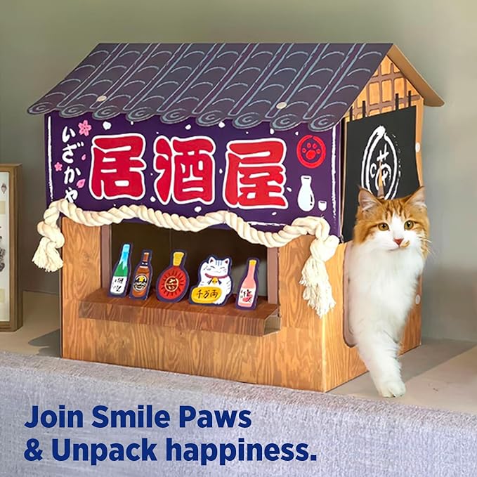 Cat Beds for Indoor Cats, Cardboard Cat House with Scratchers, Izakaya Bar, Large Sturdy Cat Furniture Condo Cave Tent, Easy to Assemble Pet Toys Accessories Stuffs, Bunny Small Animals