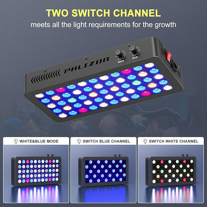 Phlizon 165W Dimmable Full Spectrum Aquarium LED Light Fish Tank LED Reef Decoration Light for Saltwater Freshwater Fish Coral Reef (16"x8"x2.4")