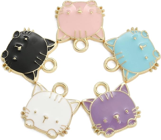KitBeads 40pcs Mixed Colors Cat Charms Cartoon Animal Cat Head Charms Cute Pets Enamel Kitten Charms for Jewelry Making Bracelets Bulk