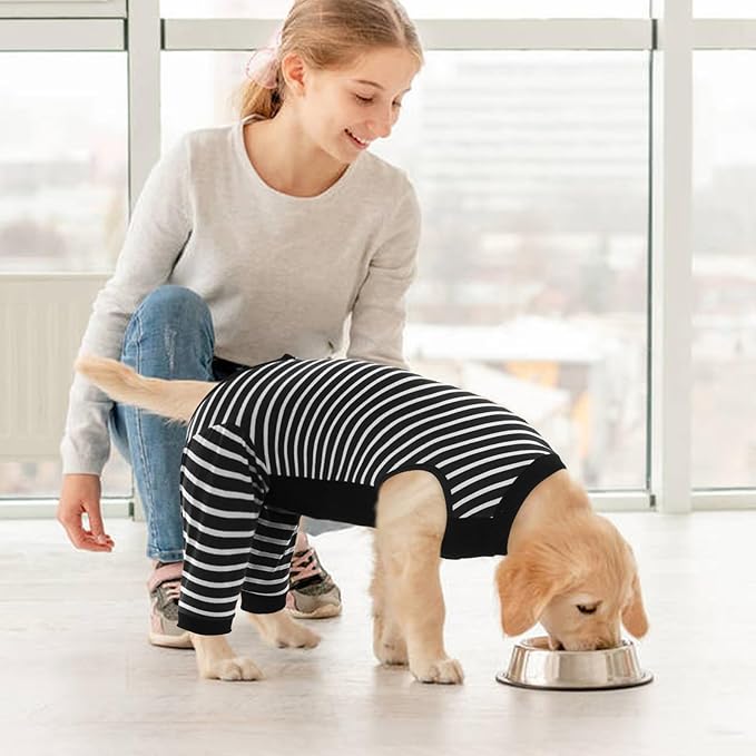 Kuoser Dog Recovery Suit, Anti Licking Dog Rear Leg Sleeve, Abdominal Dog Surgical Suit with Pants Cover Protect Wounds, Dog Elbow Protector Soft Dog Surgery Onesie Cone Alternative, Black L