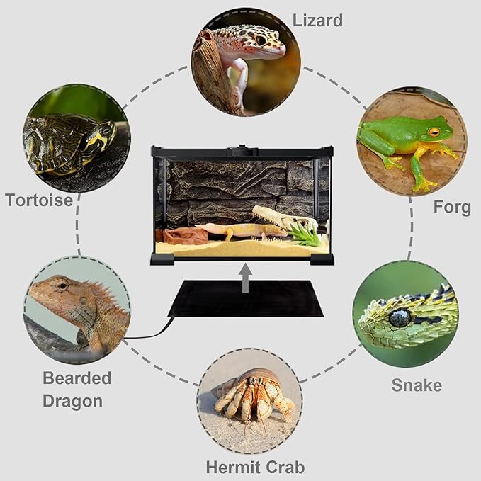 Aiicioo Reptile Heating Pad - 24W Under Tank Heater Terrarium Heating Mat Waterproof for Gecko Turtle Lizard Frog 8" X 18"