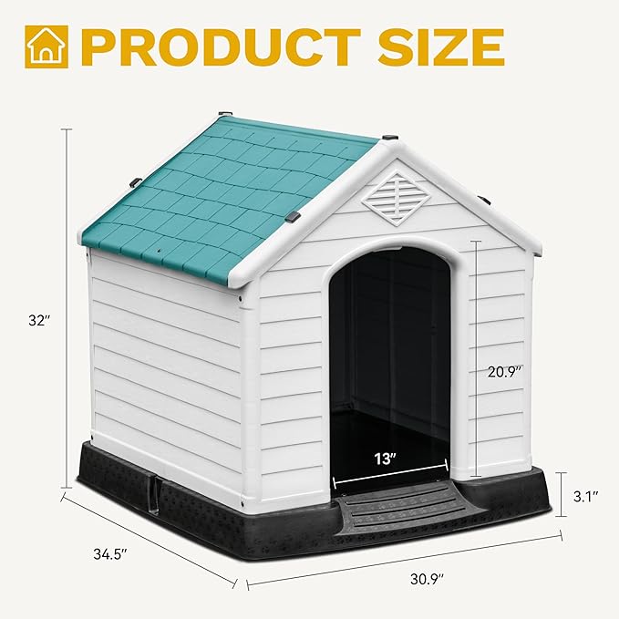 DWVO Spacious and Durable Dog House for Small to Medium Dogs, Indoor & Outdoor Use, Weather Resistant, Easy to Assemble (34.5''L*30.9''W*32''H, Blue)