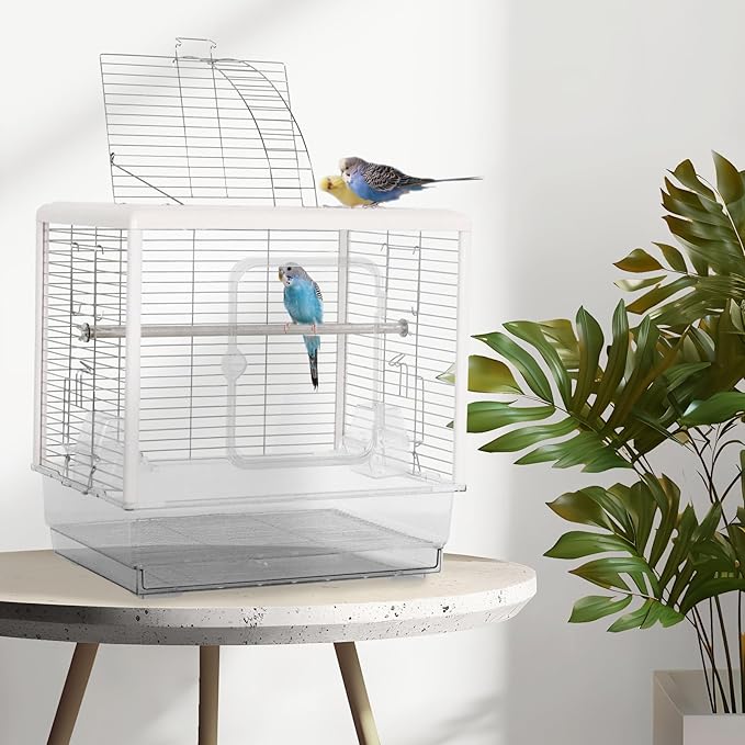 Bird Cage 27-inch Inch Wrought Iron Parrot Cage Acrylic See-Through Standing Flight Parakeet Cage for Cockatiels Cheek Conure Lovebird Budgie Finch Canary
