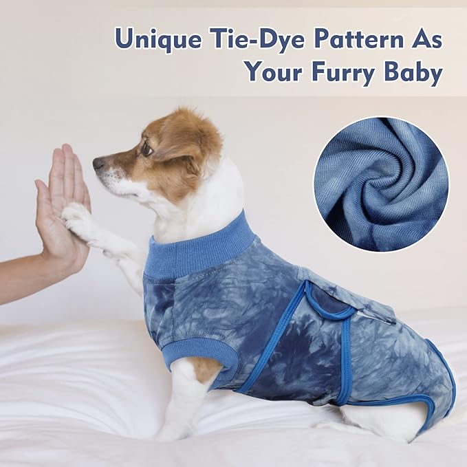 FUAMEY Recovery Suit for Dogs After Surgery,Soft Breathable Dog Bodysuit E-Collar & Cone Alternative Surgical Suit,Male Female Dog Neuter Spay Suits Anti Licking Wounds Onesie Blue Tie Dye XL