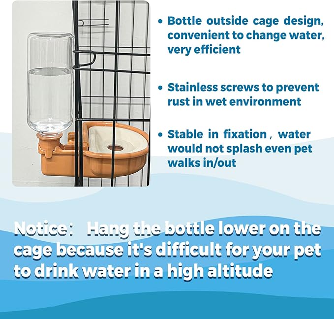 16oz Pet Water Bottle, Gravity Dog Water Bowl Dispenser for Cage, Anti-Overflow Water Dispenser for Small Dogs, Cats, Rabbits and Other Small Animals, BPA Free, Orange
