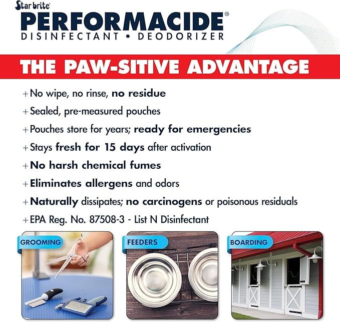 STAR BRITE PERFORMACIDE Home Kit - No-Rinse Disinfectant Deodorizer for Pet Surfaces - Kills Parvovirus, Ringworm, Feline Calicivirus, Avian Influenza (Bird Flu) 32 OZ Kit + 12 Refills
