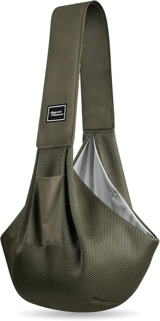 Dog Carrier Sling, Hand-Free Dog Sling Carrier for Small Dogs and Cats,Travel Safety Puppy Bag (ArmyGreen)