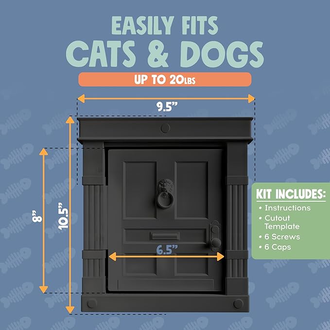 Beacon Hill Interior Cat Door Black- Durable Indoor Cat Door for Tall Cats or Dogs, No Flaps, Stylish and EASY DIY Pet Door, Spacious Large Kitty Door for Cats Up to 20 lbs, by Purrfect Portal