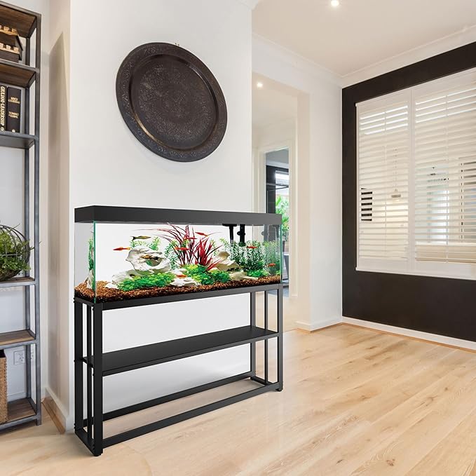 55-75 Gallon Fish Tank Stand Metal Aquarium Stand Black Aquarium Turtle Tank Double Layer with Storage Weight Capacity 980lbs 48.4" L * 14.8" W * 29.7" Breeder Reptile Tank Stand