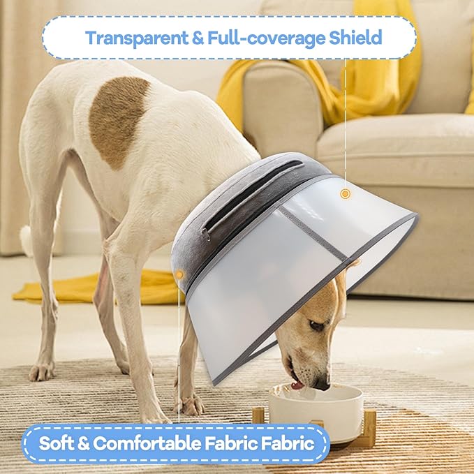 Inflatable Dog Cone Collar, Soft Dog Cone for Dogs after Surgery, 2-in-1 Inflatable Dog Cone with Detachable Anti-licking Shield, Adjustable Dog Cone Collar, Elizabethan Collar (M, Grey)