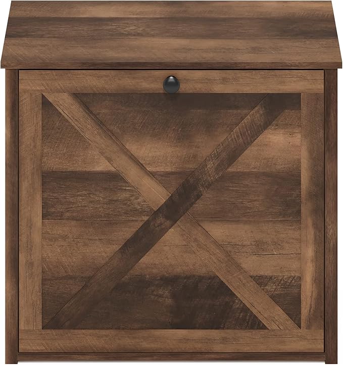 Furinno Peli Small Cat Litter Box Enclosure with Single Door, Rustic Brown