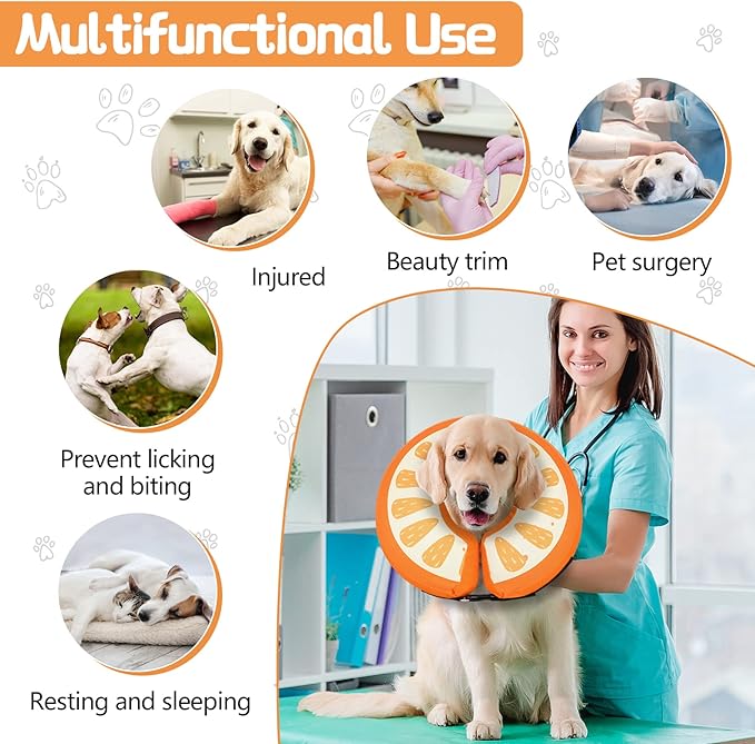 Dog Cone Collar for Small Medium Large Dogs for After Surgery, Pet Inflatable Neck Donut Collar Soft Protective Recovery Cone for Dogs and Cats - Alternative E Collar Does not Block Vision Orange,M