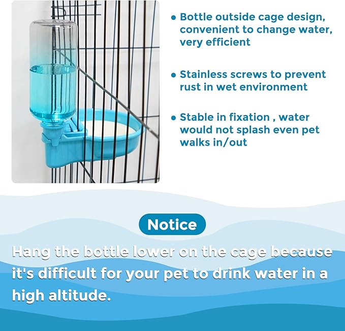 16oz Pet Water Bottle, Gravity Dog Water Bowl Dispenser for Cage, Anti-Overflow Water Dispenser for Small Dogs, Cats, Rabbits and Other Small Animals, BPA Free, Gradient Blue