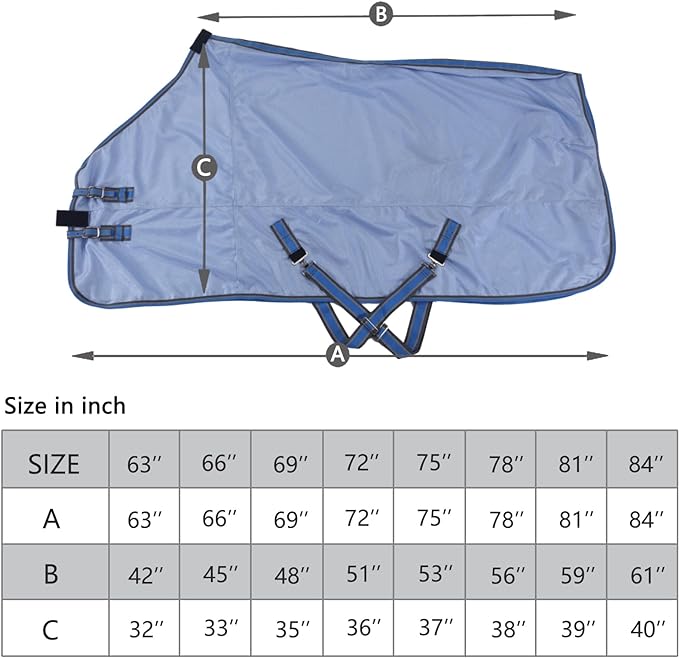 Horse Fly Sheet, Standard Neck Comfy Mesh Fly Sheet for Horses, Equine Summer Sheets UV-Protective Lightblue 84