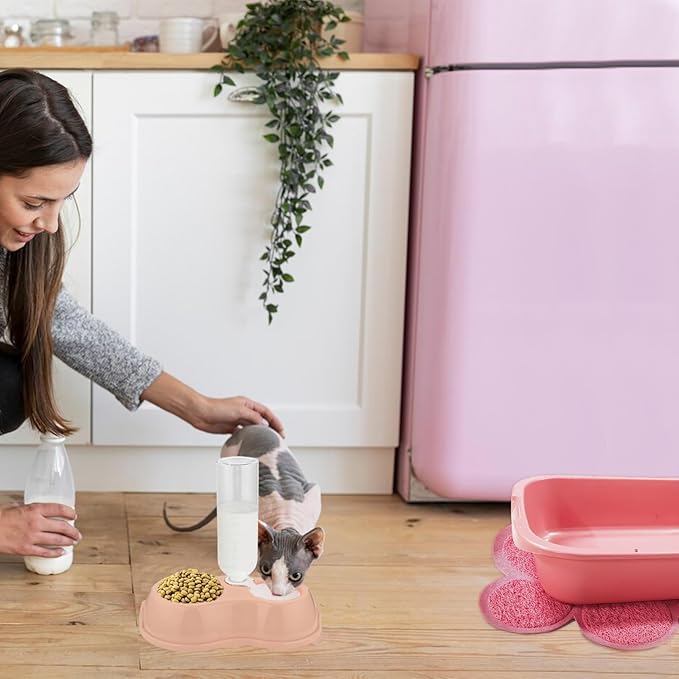 40 Pcs Kitten Cat Starter Kits, Cat Litter Box, Brush, Nail Clipper, Collar, Cat Bed Scratch Pad, Bag and other Cat Essentials,Small Medium Cat Litter Box Kits for beginner Supplies Accessories