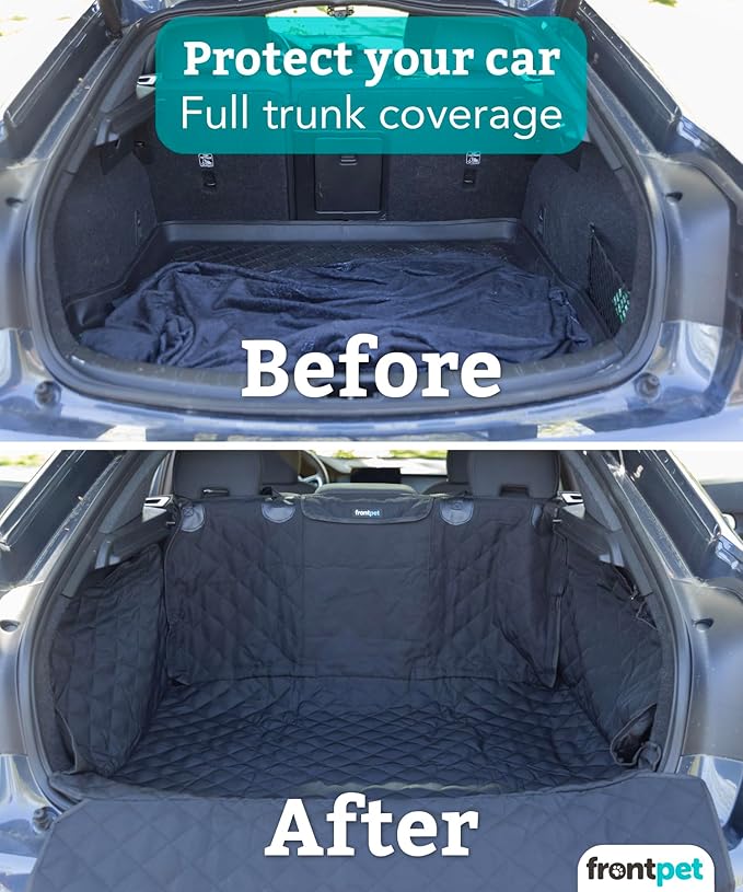 FrontPet Cargo Cover for Dogs, Water Resistant Pet Cargo Liner Dog Seat Cover Mat for SUVs Sedans Vans with Bumper Flap Protector, Non-Slip, Backseat Cover, Trunk Liner Universal Fit (Large/Tan)