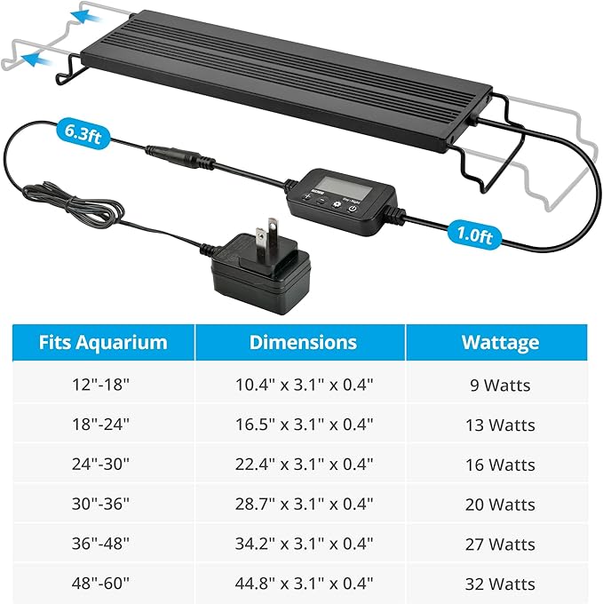 NICREW C10 Plants LED Aquarium Light, 36-48 in, 27 Watts, Full Spectrum Fish Tank Light with Timer, Day and Night Cycle, Brightness Adjustable