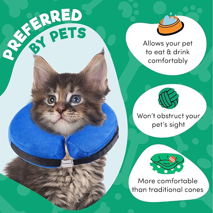 BENCMATE Protective Inflatable Collar for Dogs and Cats - Soft Pet Recovery Collar Does Not Block Vision E-Collar(X-Small,Blue)
