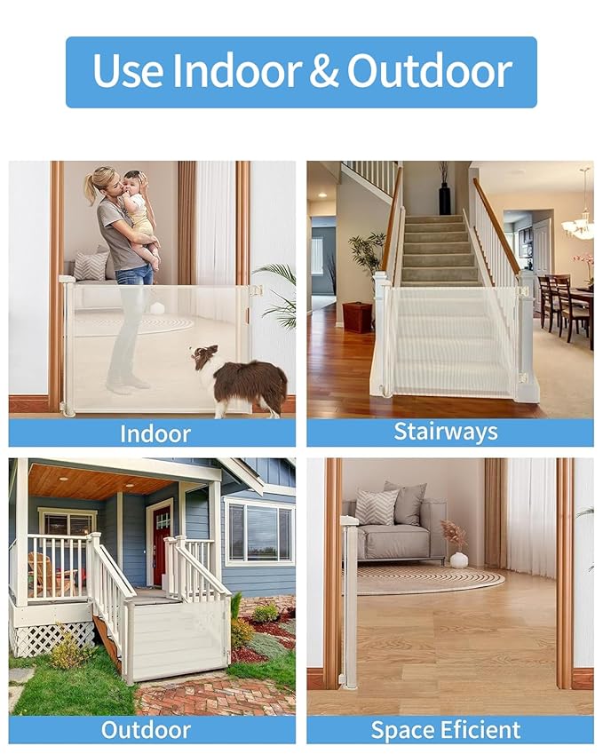 Retractable Baby Gate,Mesh Baby Gate or Mesh Dog Gate,33" Tall,Extends up to 55" Wide,Child Safety Gate for Doorways, Stairs, Hallways, Indoor/Outdoor(Beige,33"x55")