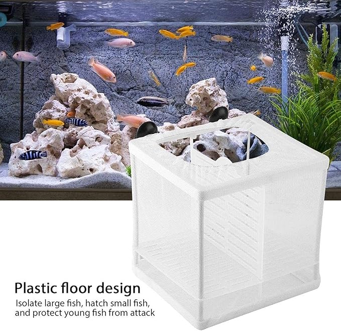 Aquarium Fish Breeder Box, Hatching Box, Juvenile Fish Spawning Incubator, Water Isolation Net Hatcher, Nylon Mesh Fish Fry Hatchery Breeder Box Separation Net(White 3 Rooms S)