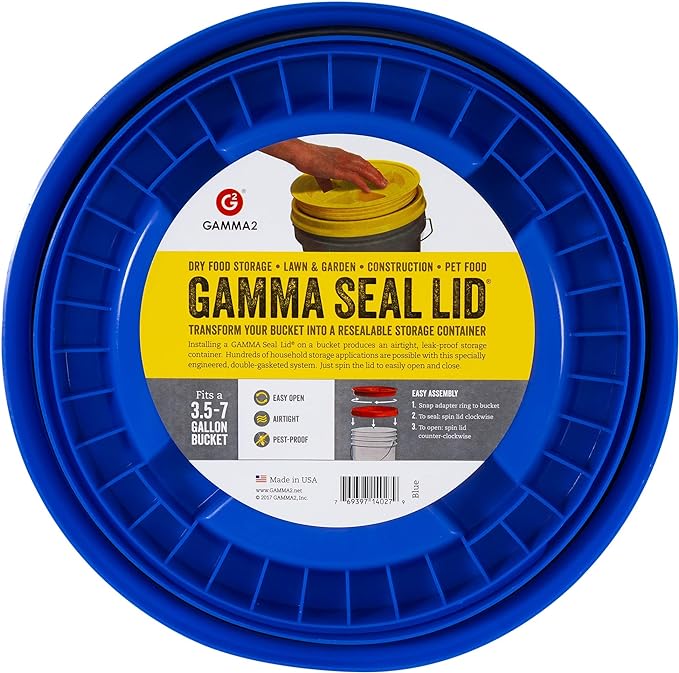 Gamma2 Gamma Seal Lid – Turn your standard utility bucket into an airtight storage container – Fits a 3.5 to 7 Gallon Bucket - Blue, Made in USA