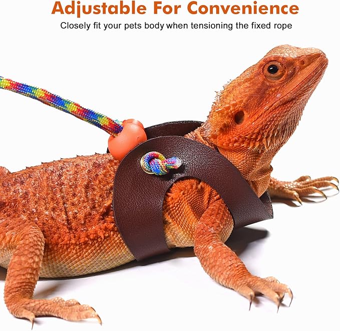 Bearded Dragon Lizard Leash Harness,4 Size Pack Adjustable Small Animal Harness for Reptile and Small pet (Brown)