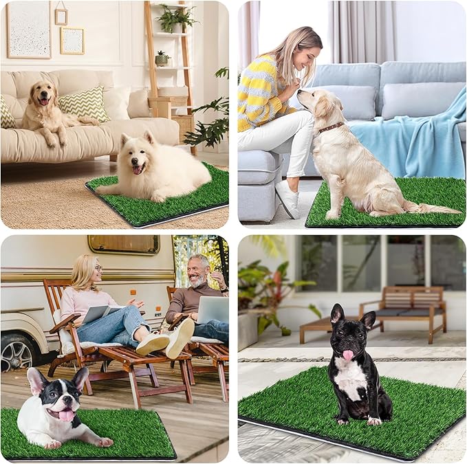 Dog Grass Mat with Pee Pad 20×25", Small Dog Litter Box Indoor Artificial Turf Grass Porch Waterproof Patio Potty Tray for Doggie Reusable Washable Pads and Lawn for Replacement for Puppy Training