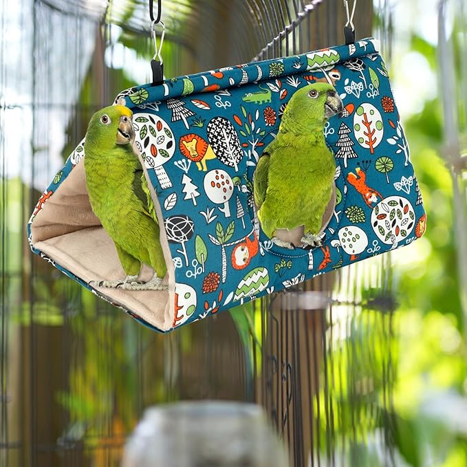 Rypet Winter Warm Bird Nest House - Hanging Hammock Velvet Shed Hut Cage Plush Fluffy Birds Hideaway Sleeping Bed Fuzzy for African Grey Cockatoo and Other Amazon Parrot Large(Blue)