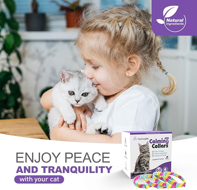 4 Pack Calming Collar for Cats, Cat Collars Efficient Relieve Reduce Anxiety Stress,Make Comfortable Relaxed,Pheromones Collar, Cat Calming Collar Kitten Supplies, Lasting 60 Days, Rainbow