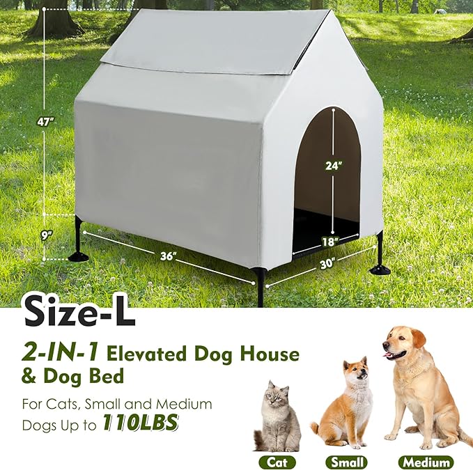 36" L House for Medium Dogs Outside & Elevated Dog Bed,Waterproof Dog House for Indoor & Outdoor Use, Portable Pet House with Powerful Anti-Slip Feet,Weatherproof Dog Shelter Cot for S/M Dogs & Cats