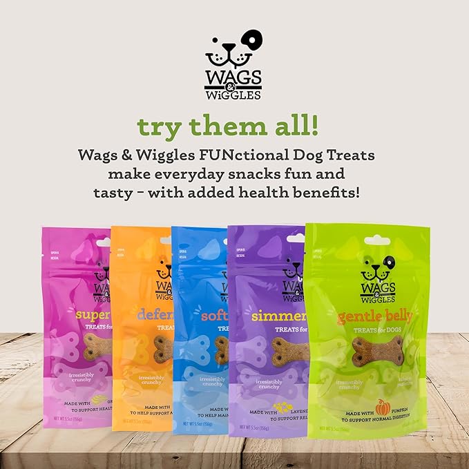 Wags & Wiggles Gentle Belly Functional Treats for Dogs, Chicken Flavor, Resealable Bag| Digestive Support | Pumpkin Dog Treats for Dogs with Sensitive Bellies, 5.5 Ounce - 4 Pack