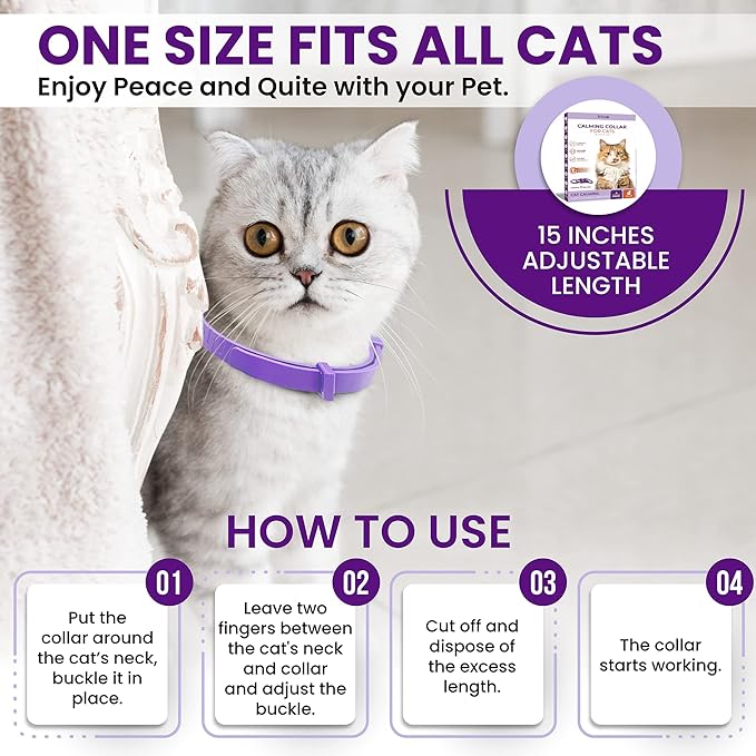 4 Pack Calming Collar for Cats, Cat Calming Collar, Calming Pheromone Collar for Cats, Cat Pheromone Collar, Cat Calming Collar for Anxiety, Efficient Relieve Anxiety Stress (Purple)
