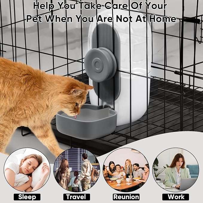 28oz Hanging Automatic Water Dispenser,Rabbit Water Bottle,Bunny Guinea Pig Ferret Water Bowl for Cage,Suitable for Small Animal Puppies(Cage Grid Spacing Over 1.2'')(Gray)
