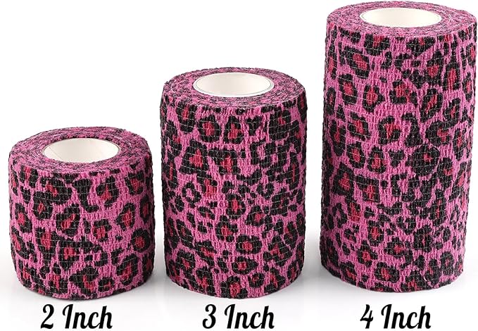 AUPCON Vet Wrap Cohesive Bandages Bulk Self Adhesive Bandage Wrap Self Adherent Wrap Non-Woven for Dogs Pet Animals & Ankle Sprains & Swelling 4 Inch x 5 Yards (2 Pack Pink Leopard)