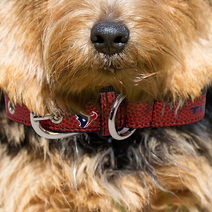 Pets First Tough Leather Pet Collar NFL Houston Texans Premium Dog Collar, Limited Edition, Size Small. Best & Strongest Heavy-Duty Dog Collar!, Small (12-15" Long & 0.75" Wide) (HOU-3081-SM)