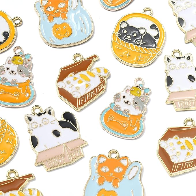 KitBeads 20pcs Enamel Cat Charms Colorful Cute Animal Pet Charms Mixed Styles Mini Kitten Charms for Jewelry Making Bracelets Bulk