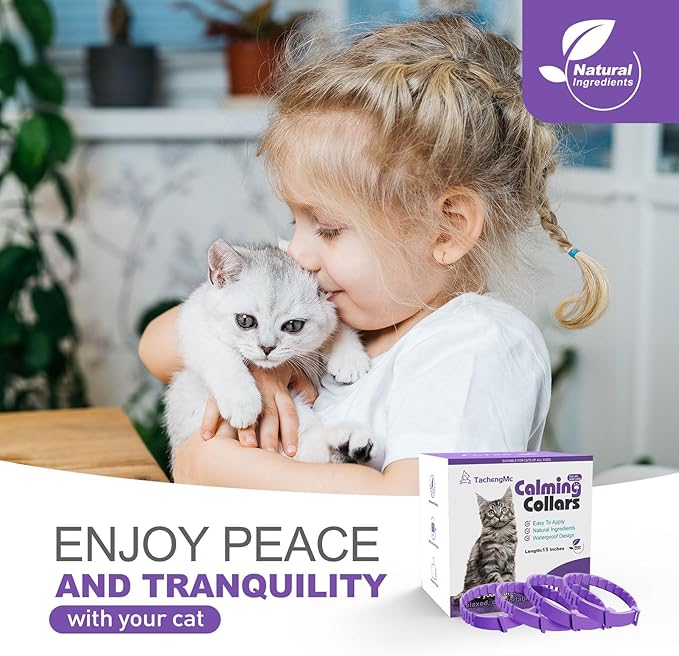 4 Pack Calming Collar for Cats, Cat Collars Efficient Relieve Reduce Anxiety Stress,Make Comfortable Relaxed,Pheromones Collar, Cat Calming Collar Kitten Supplies, Lasting 60 Days, Purple