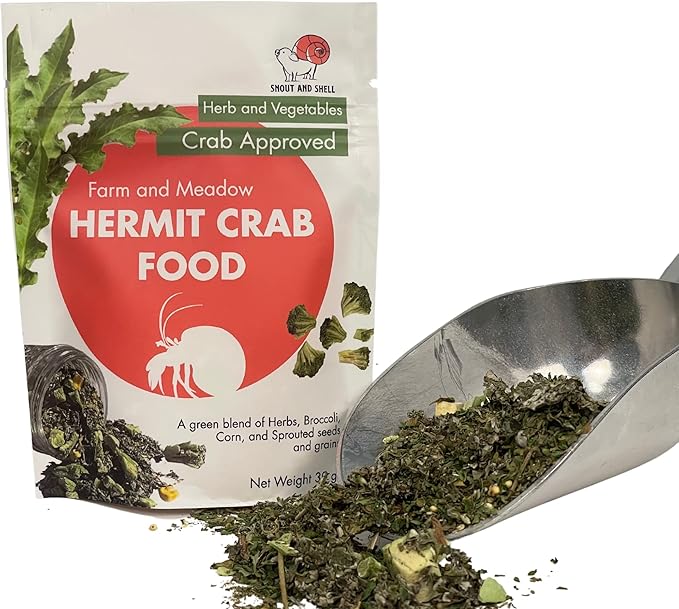 Farm and Meadow Hermit Crab Food - Green Blend Diet of Dandelion Leaf, Cilantro, Raspberry Leaf, Broccoli, Corn - Eco Animal Pet Snack Treat for Protein & Nutrients | 39g