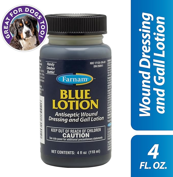Farnam Blue Lotion Antiseptic Wound Dressing and Gall Lotion for use on Horses and Dogs, Blue 4 Ounces