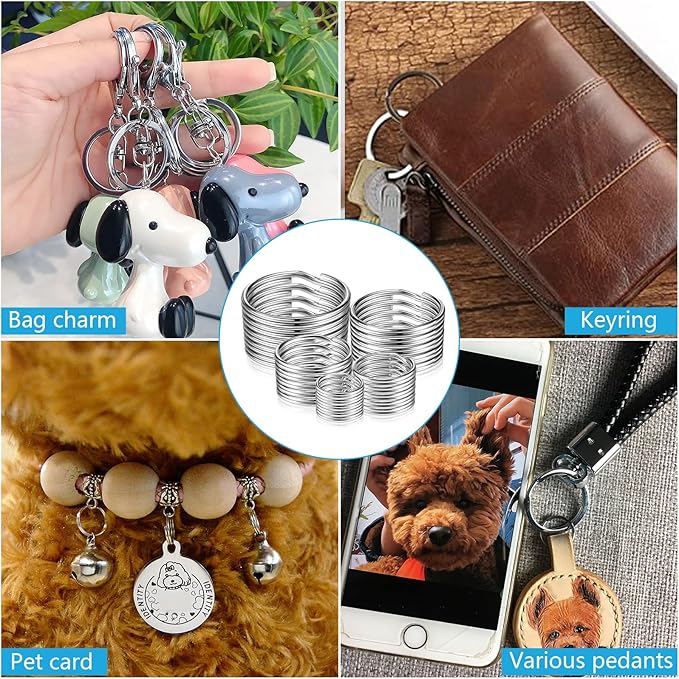 Split Key Ring Circle Assorted, Round Keyring Durable 5 Sizes (1/2 inch, 3/4 inch,1 inch, 1.25 inch, 1.38 inch)